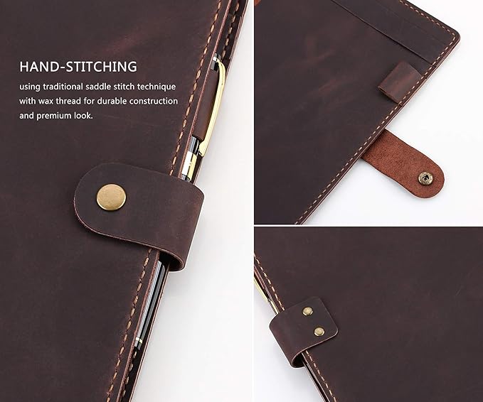 Robrasim Leather Cover for 6"x9" Steno Notebook, Leather Folio Cover Compatible with 6x9 Spiral Steno Pads, A5 Notebook Organizer with Pen Loop - Coffee