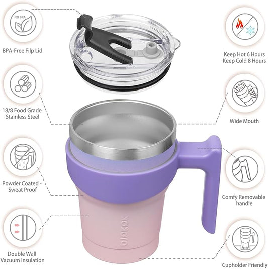 BJPKPK 10 oz Stainless Steel Insulated Tumbler Cups With Handle And Straw And Lid,Pastel Sunset