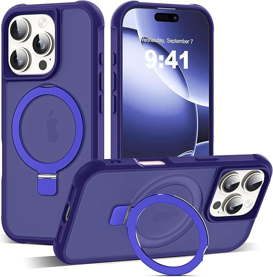 Compatible with iPhone 16 Pro Case with Invisible Magnetic O-Ring Stand Military-Grade Translucent Case for iPhone 16 Pro 6.3" [Compatible with Mag-Safe][Great Grip Feeling], Navy