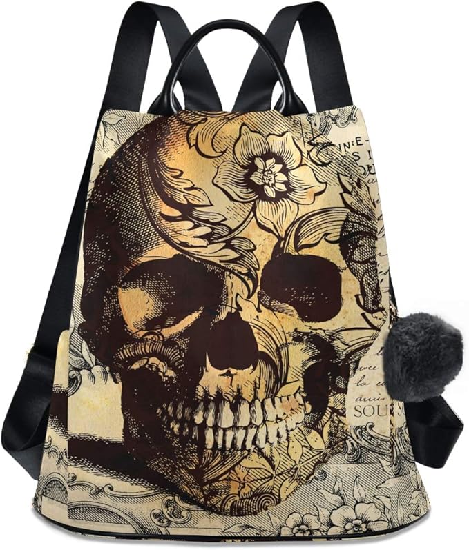 ALAZA Skull Floral Tatto Halloween Backpack Purse for Women Anti Theft Fashion Back Pack Shoulder Bag