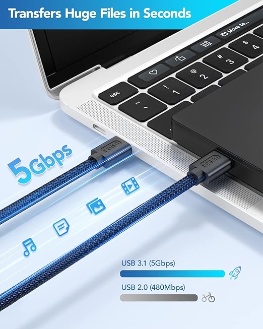 ANDTOBO USB 3.0 A to A Male Cable 6.6 FT, USB 3.0 Male to Male Cable Double End USB Cord Compatible with Hard Drive Enclosures DVD Player Laptop Cooler - Blue