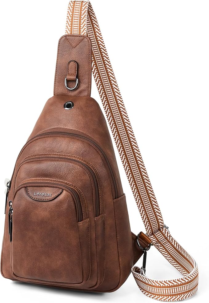 10L Crossbody Sling Bag for Women Men Anti Theft Cross Body Fanny Pack Belt Bag Purse Gifts for Women Faux Leather, Brown