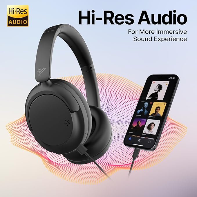 VOKALEN Hyper GO Wireless Over-Ear Noise Cancelling Headphones with Mic, 60H Playtime, Bluetooth Headset, Multi-Device Pairing, Ultra-Lightweight for Travel, Work, Study (Black)