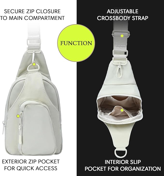 Antik Kraft Tasha Nylon Crossbody Sling (Cream) | Crossbody Bag for Women with 16-20" Strap | Nylon Sling Bag for Women | 7in x 2.5in x 12.5in |