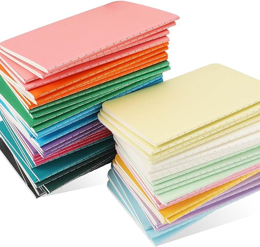 Oucaru 64PCS Mini Notebooks Bulk, 3.5" x 5.5", 16 Color, 60 Pages Blank Paper Small Pocket Notebook Set, Mini Journal Memo Notepads for Kids, Students, Traveler, School Office Supplies