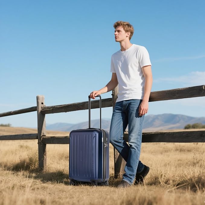 KYME Suitcase Hardshell With Double Spinner Wheels, PC+ABS TSA Lock Travel Luggage (Navy Blue, 2Pcs Set(20"/24"))