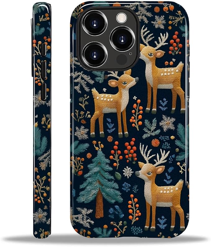 Case for iPhone 12 12 Pro Case,Cute Christmas Reindeer Design - Hybrid Dual Protection Silicone + Hard PC Shockproof Full Body Cover Slim Anti-Scratch Protective Case for Men Women
