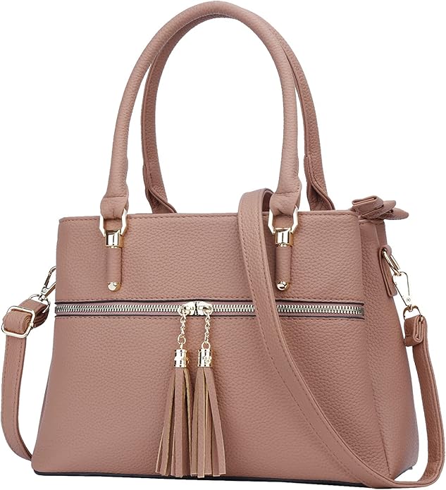 KKXIU Women Satchel Bags Handle Shoulder Handbags and Purses Pockets Zipper Leather Crossbody Bags