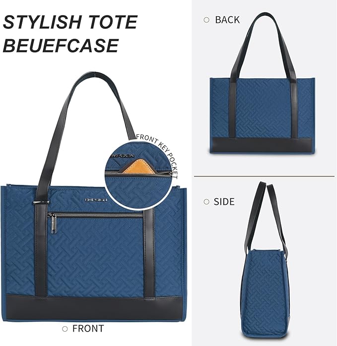 EMPSIGN Laptop Tote Bag for Women 16 Inch, Stylish Computer Shoulder Tote Bag for Work, Large Capacity Quilted Laptop Briefcase, Waterproof Women Business Office Bag, Quilted Haze Blue