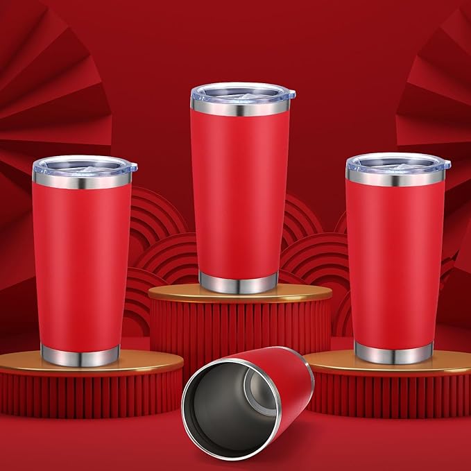 Sieral 36 Packs Stainless Steel Tumbler Bulk with Lid Vacuum Double Wall Insulated Travel Coffee Mug Powder Coated Tumbler Cup for Graduation Wedding Christmas Birthday Party(Red, 20 oz)