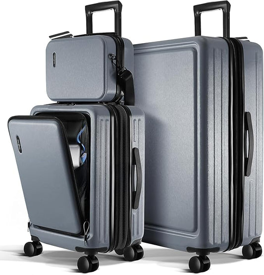 Luggage Sets 3 Piece, 22 Inch Carry on Luggage and 28 Inch Suitcases with Wheels Spinner, Durable Hard Shell Suitcase Set, Expandable Travel Suitcase, Grey