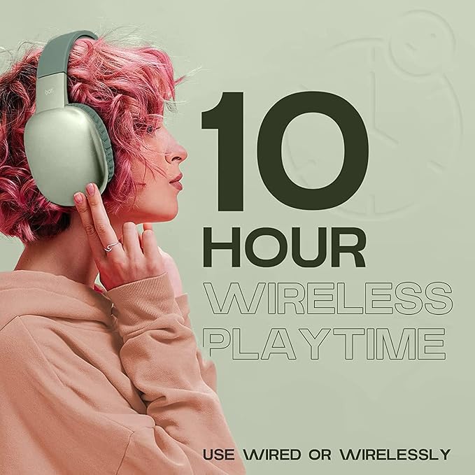 iJoy Ultra Wireless Headphones with Microphone- Rechargeable Over Ear Wireless Bluetooth Headphones with 10Hr Playtime, SD Slot, Backup Wire- Soft Cushion Wireless Headset with Mic (Green)