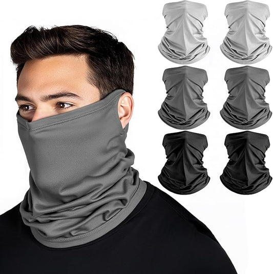 HONGTEYA 6 Pack Neck Gaiter Face Mask: Breathable Windproof Face Cover Balaclava High Elastic Earloop Bandana for Men Women