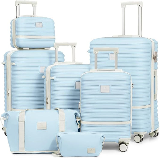Joyway Luggage Set 4 Piece Suitcase Sets with Spinner Wheel,Hardside Expandable Travel Laggage with TSA Lock(18/20/24/28 Lightblue)