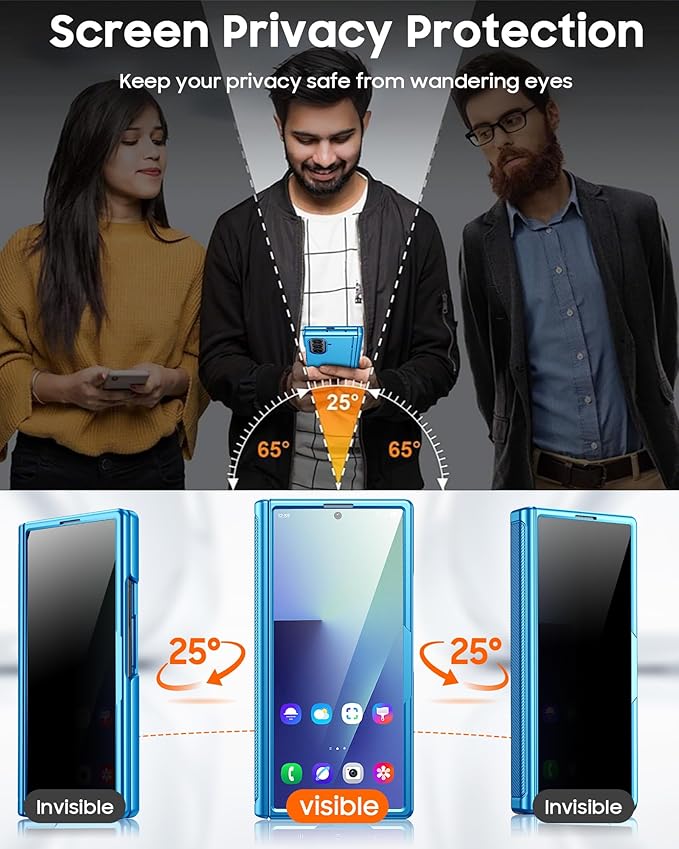 CENMASO Magnetic for Samsung Galaxy Z Fold 7 Case with Stand, Fit for Magsafe, Hinge Protection, Privacy Screen Protector, Hidden Kickstand, Shockproof Phone Case for Galaxy Z Fold 7-Lake Blue