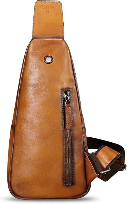 Genuine Leather Silng Bag for Women and Men Real Leather Sling Backpack Chest Purse Shoulder Crossbody Bag