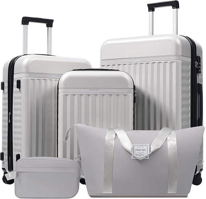 Merax Luggage Sets 3 Piece, Durable Hardshell Suitcase with Double Spinner Wheels and Handle Bags,Lightweight Carry on Luggage with TSA Lock,20+24+28,White Grey