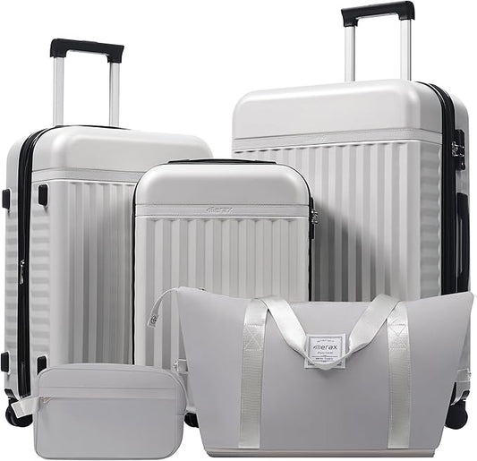 Merax Luggage Sets 3 Piece, Durable Hardshell Suitcase with Double Spinner Wheels and Handle Bags,Lightweight Carry on Luggage with TSA Lock,20+24+28,White Grey