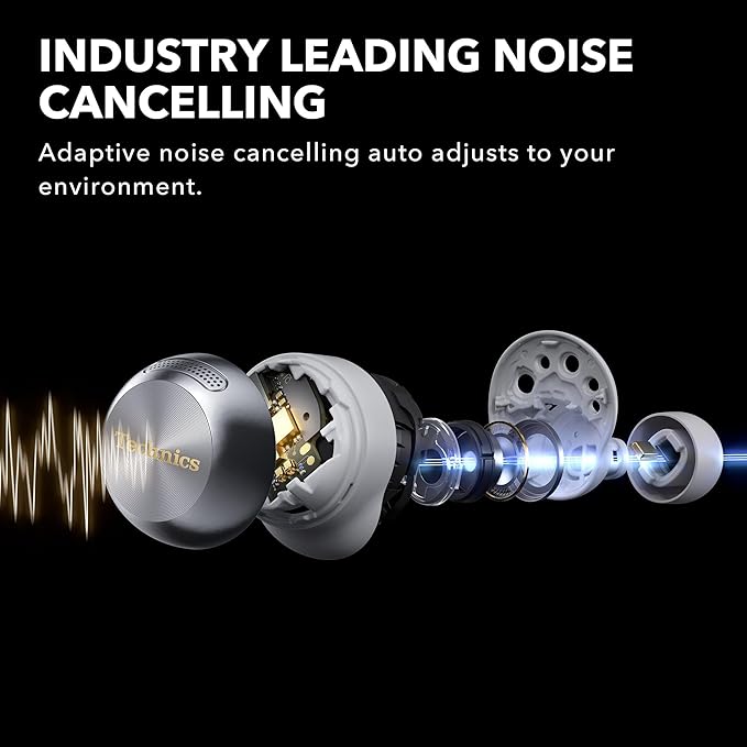 Technics Reference Class Hi-Fi Wireless Earbuds, Dolby Atmos with Head Tracking, Adaptive Noise Cancelling, 3 Device Multipoint, 10-hr Battery, Wireless Charging, Improved Fit - EAH-AZ100-K (Black)