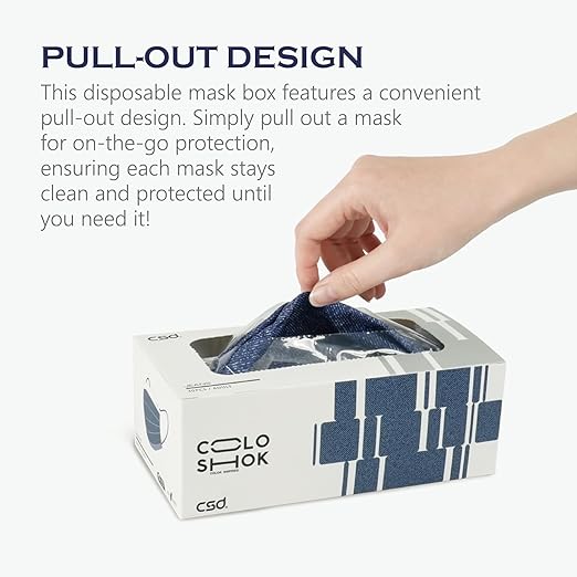 CSD Colo 30 Pcs Blue Disposable Face Masks, 3 Ply Adult Mask with Elastic Ear Loop, Nose Bridge Clip, Breathable Comfortable Mask Great for Indoor, Outdoors Use (Jean Blue)