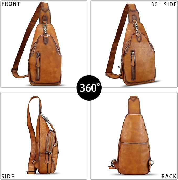Genuine Leather Silng Bag for Women and Men Real Leather Sling Backpack Shoulder Crossbody Bag Chest Purses