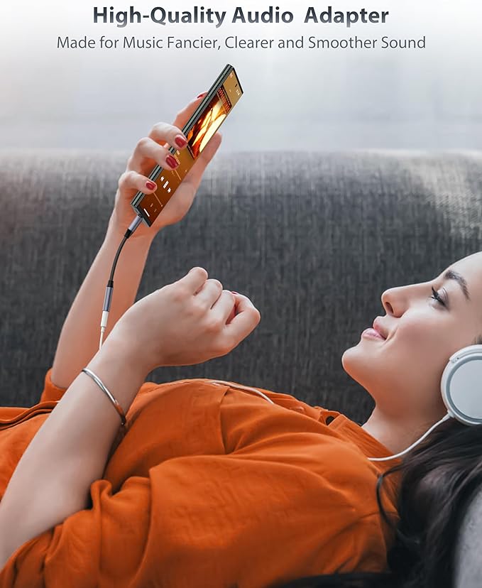 Stouchi USB C to 3.5mm Female Adapter, Type C Headphone Audio Jack Cable Cord Hi-Fi Dongle for iPhone 15, Pixel 8 7 6a, Samsung Galaxy S22 S21 Ultra Z Flip Note20,2022 iPad Pro -Grey