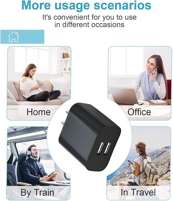 3 Pack USB Wall Charger, Dual Port Plug Adapter for Wall Outlet Charging Block, USB Power Adapter for iPhone 14/13/12/11 Pro/Pro Max, XS/XR/X, Galaxy, Pixel, Moto and Android Phones (Black)