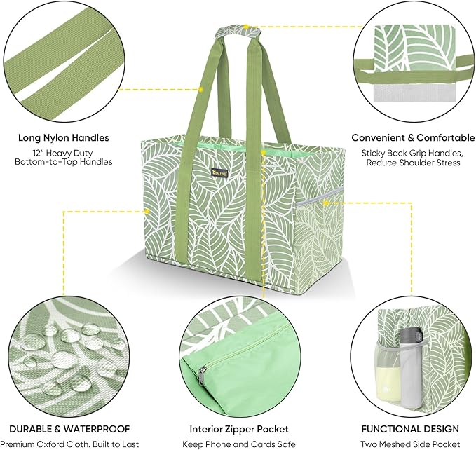 BALEINE Soft 9 Gallon Extra Large Utility Tote, Foldable Reusable Storage Bag (Antique Foliage)