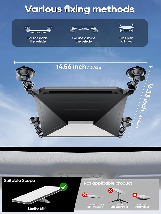 Starlink Mini Mount, Secure Satellite Strong Suction Cup Mounting Kit for Sunroof Window, Stable Signal Case for Car RVs, Vans, Boat, Yachts, Trucks-Black