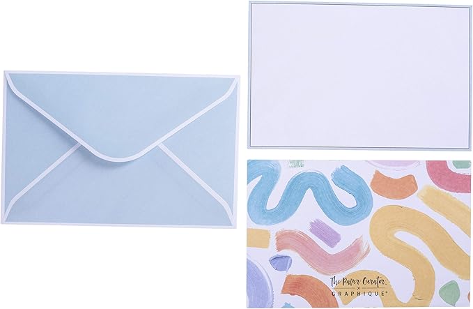 Graphique Brush Strokes Flat Notes – 50 Flat Note Cards with Matching Envelopes and Storage Box, Embellished in Gold Foil, 5.625” x 3.5”