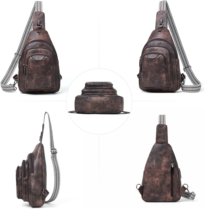 Crossbody Sling Bag for Women Men Anti Theft Cross Body Fanny Pack Belt Bag Purse Gifts for Women Faux Leather, Coffee