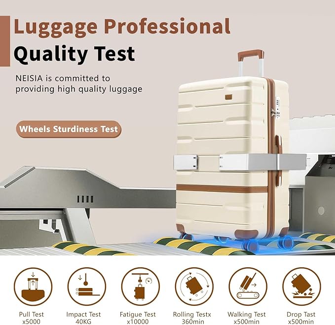 Luggage Sets 3 Piece with TSA Lock Hardside PC+ABS Carry On Suitcase with Spinner Wheels Lightweight Rolling Travel Luggage Sets with YKK Zippers (Beige)