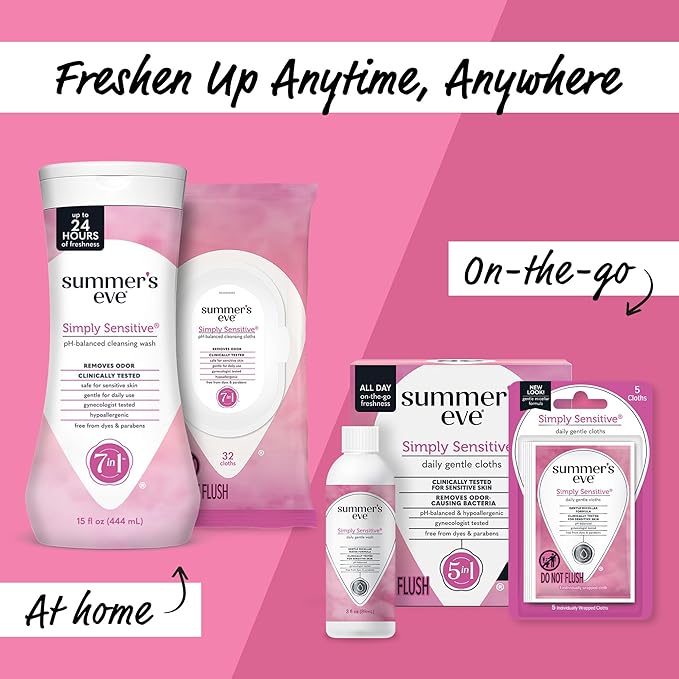 Summer's Eve Simply Sensitive All-Over Daily Feminine Wash, Gentle pH-Balanced Body Wash for Women, Removes Vaginal Odor, 15 Fl Oz, Pack of 3