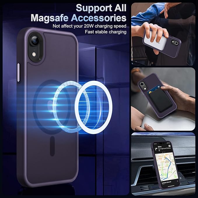 MOCCA Strong Magnetic for iPhone XR Phone Case, [Compatible with Magsafe][Mil-Grade Drop Protection] Slim Thin Translucent Matte Protective Cover Case for iPhone XR Case 6.1'', Deep Purple