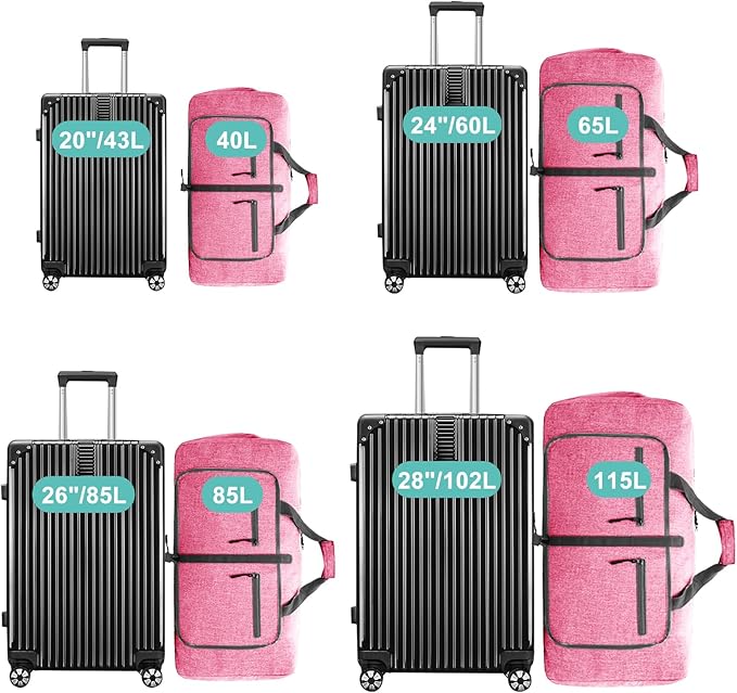Dimayar 115L Travel Duffle Bag for Men Women - Foldable Duffel Bag with Shoes Compartment - Overnight Bags Waterproof & Tear Resistant(Pink)