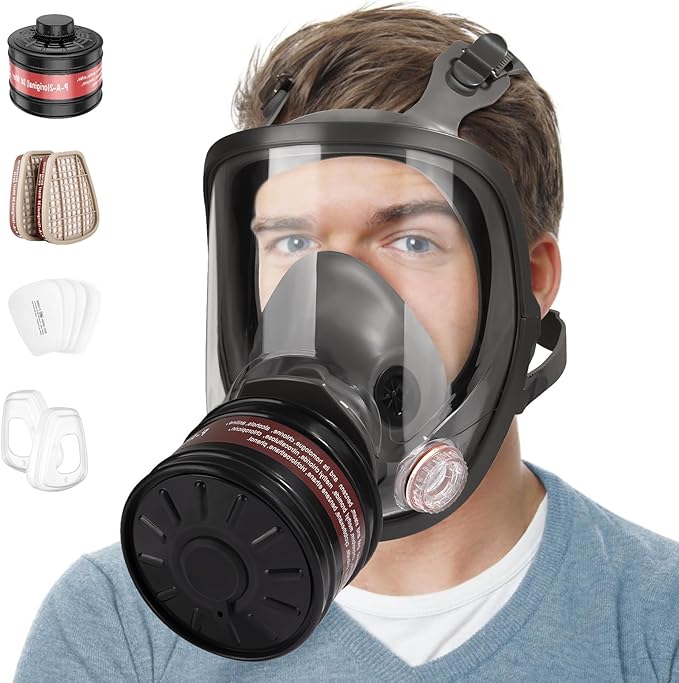 Full face Respirator Mask - Gas Masks Survival Nuclear and Chemical with Activated Carbon Filter for Chemical Dust
