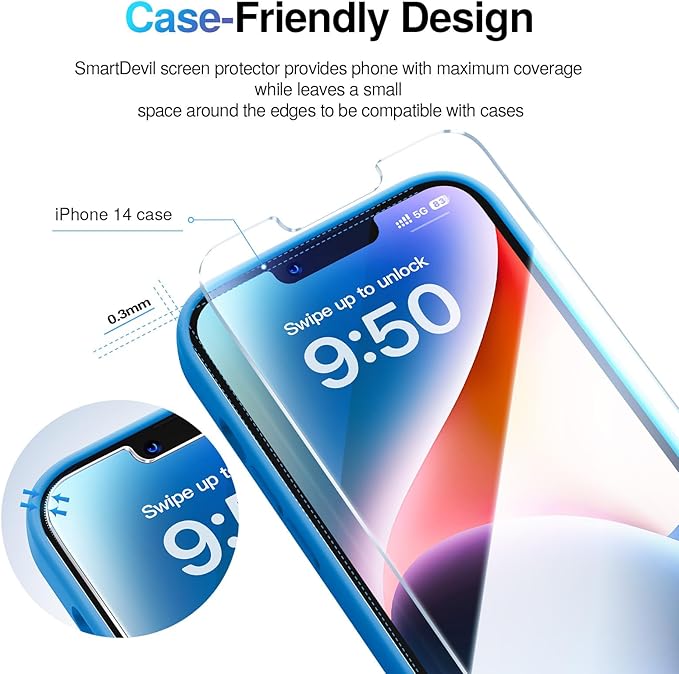 SMARTDEVIL 2 Pack Screen Protector for iPhone 13 / iPhone 13 Pro/iPhone 14 (6.1 Inch), Tempered Glass HD Clear Film, Easy Installation, Dust-Free & Bubble-Free