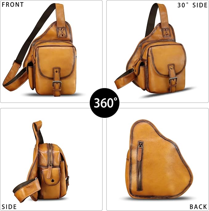 Genuine Leather Sling Bag for Men Women Chest Bags Crossbody Bag Vintage Sling Backpack Purses Hiking Sports Travel (Brown)