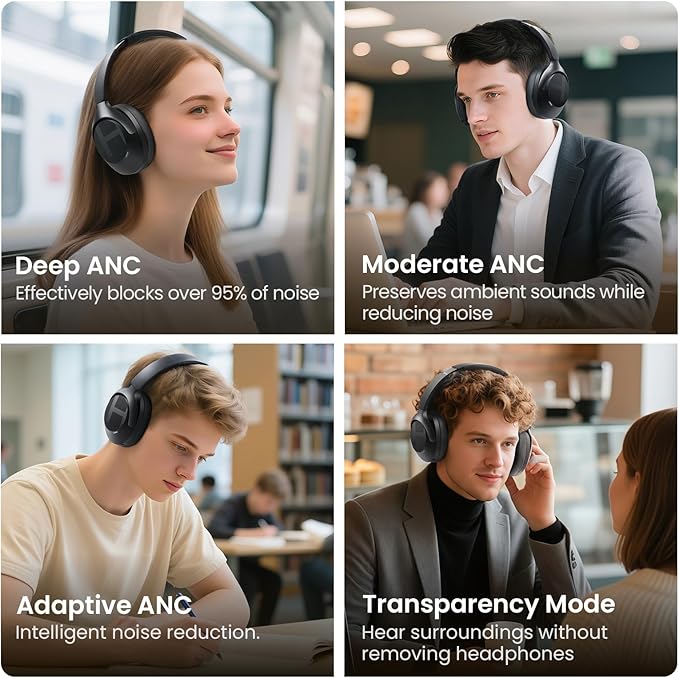 HAYLOU S40 Noise Cancelling Headphones Over Ear, 50dB Hybrid ANC with Multiple Modes, LDAC Hi-Res Wireless Audio, 90H Playtime, Custom EQ via App, Bluetooth 6.0 Multipoint Connect, 5 HD Mics Call