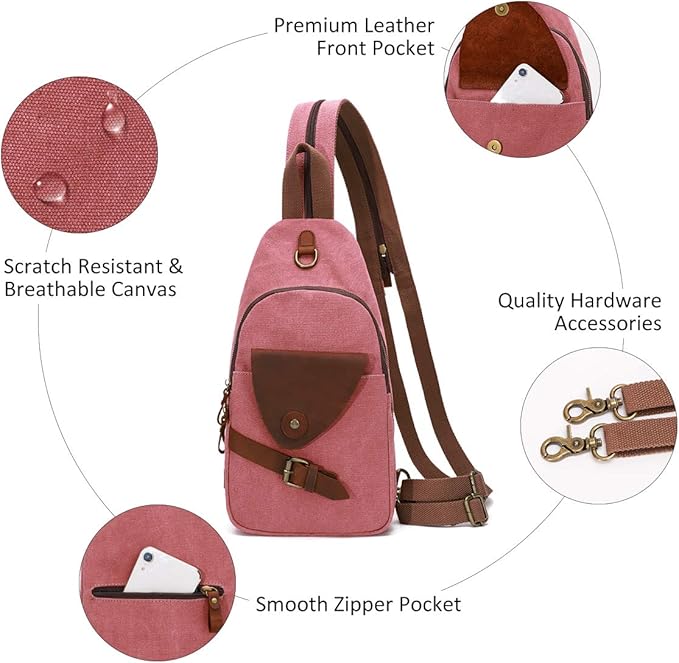 KL928 Canvas Sling Bag Crossbody Backpack Shoulder Casual Rucksack for Men Women,Rust Red