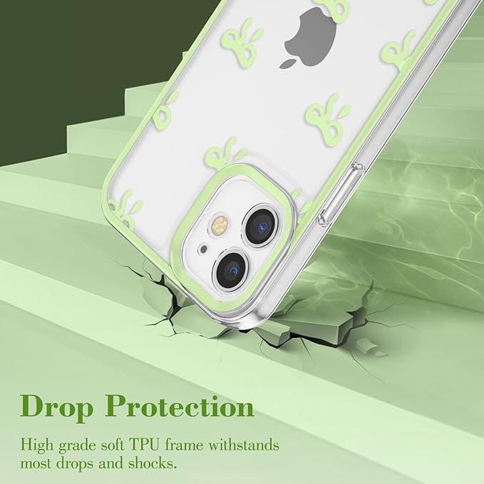 EYZUTAK Case for iPhone 11, Clear Cute Ribbon Bowknot Pattern Aesthetic Transparent Phone Case Raised Camera Protection Stylish Slim Soft Durable TPU Protective Cover for Women Girls - Green