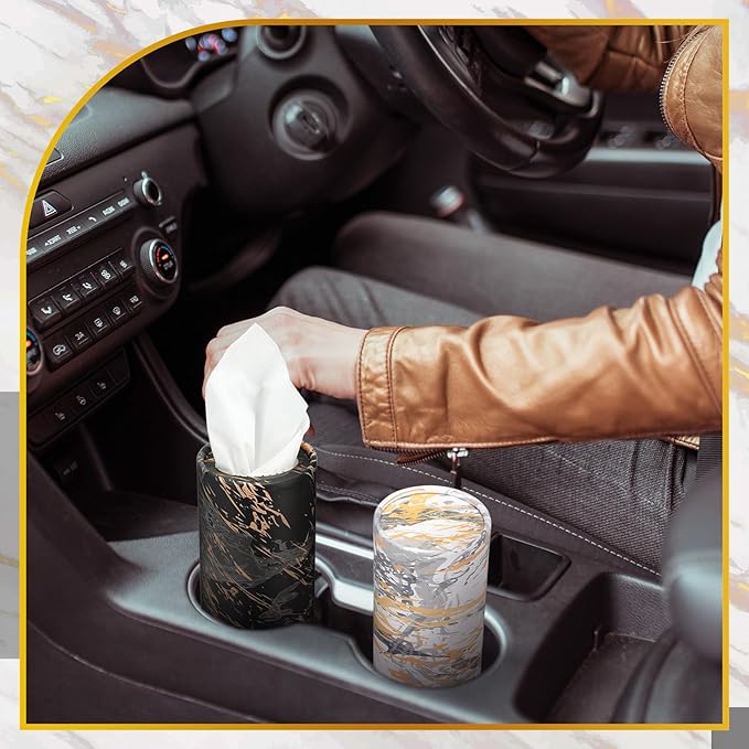 Thenshop 16 Pack 7.1x2.7" Car Tissues Cylinder with 7.1x5.9" Napkin 3 Ply Facial Tissues Bulk Round Boxes Paper Tubes Decorative Container for Car Cup Holder Home Travel Everyday Refill