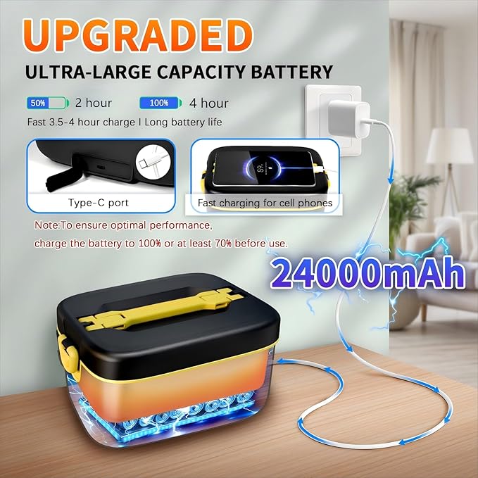 Cordless Electric Lunch Box,24000mAh Heated Lunch Box Battery Powered with Automatic Heating, 5Cups Portable Food Warmer,Multi-Mode Automatic Heating with an Insulated Bag and Utensils