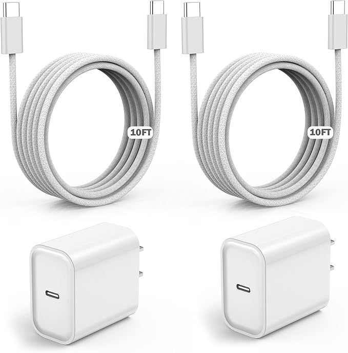 Fast Charger for iPhone 17 16,【Apple MFi Certified】20W Type C Wall Charger Block with 10Foot USB C to C Woven Braided Cable for iPhone 17/17 Air/17 Pro Max/17 Pro/16/16 Pro Max/16 Plus/15/iPad/Airpods