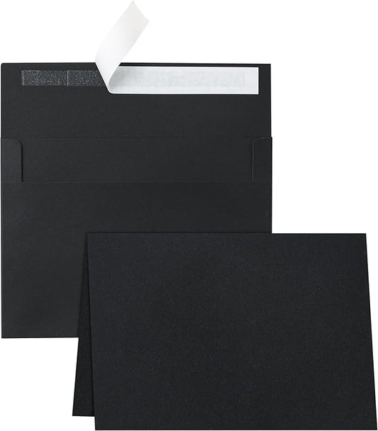 100 Packs Black Blank Note Cards and Envelopes 5 x 7 Heavyweight Folded Cardstock and A7 Envelopes Self Seal for Wedding Invitations, DIY Greeting Card, Thank You Cards, Birthday