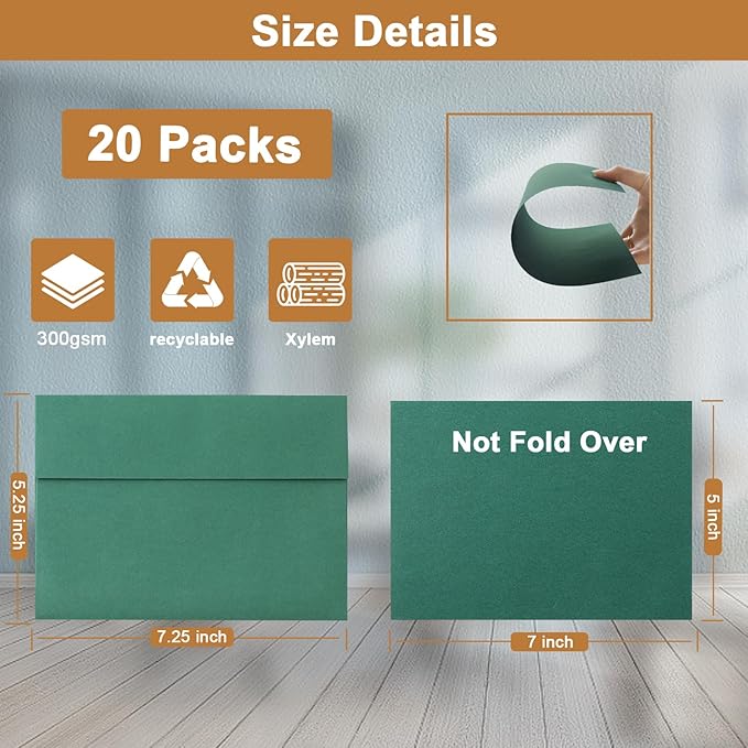 10 Assorted Colors Blank Flat Cards and Envelopes 5 x 7 Heavyweight Single Panel Cardstock and A7 Envelopes Printable Self Seal 20 Packs for Wedding Invitations, Birthday, DIY Greeting Cards