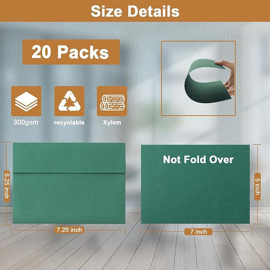 10 Assorted Colors Blank Flat Cards and Envelopes 5 x 7 Heavyweight Single Panel Cardstock and A7 Envelopes Printable Self Seal 20 Packs for Wedding Invitations, Birthday, DIY Greeting Cards