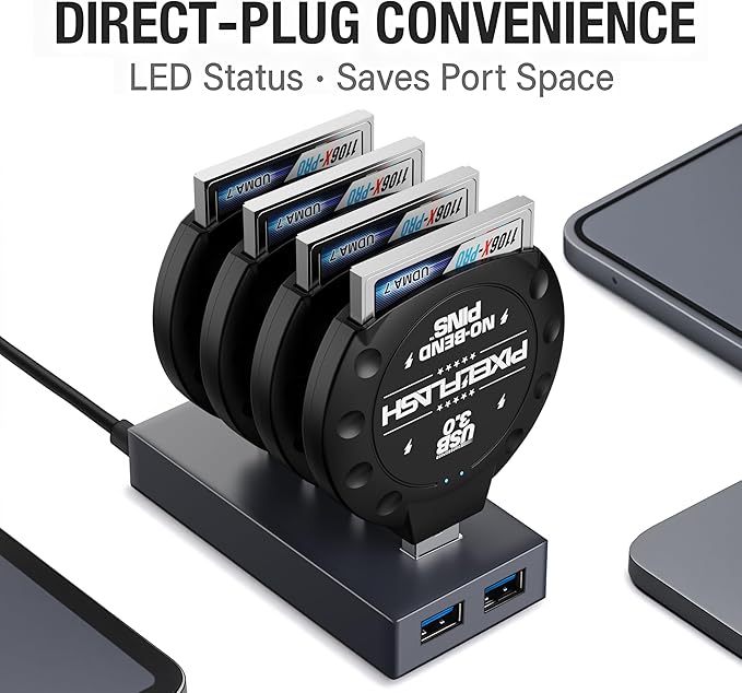 PixelFlash CF Card Reader (Black) - Compact Flash Memory Card Adapter with USB 3.0, 5GB/s File Transfer, No-Bend Pins, Supports UDMA-7, Anti-Slip & Anti-Scratch, Compatible with Most Brands & OS