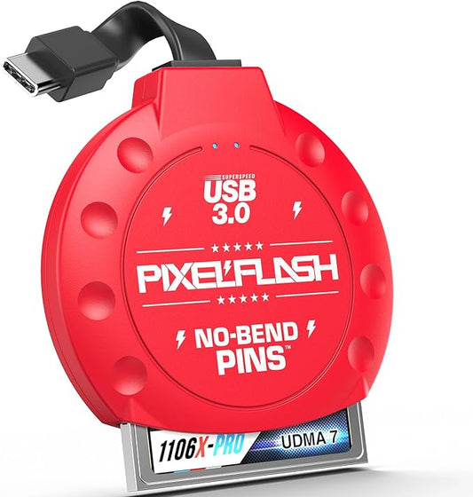 PixelFlash CF Card Reader USB C (Red) - Compact Flash Memory Card Reader with Cabled Type-C USB 3.1, 5GB/s File Transfer, No-Bend Pins Technology, Supports UDMA-7, Anti-Slip & Anti-Scratch Exterior