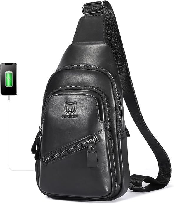 LUKZIJAES Genuine Leather Sling Bag for Men